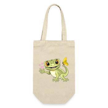 Lustiger lächelnder Gecko mit Schmetterling und Herzen - Geschenkbeutel für Flaschen - Natur - Vorne
