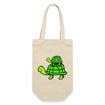 2 Turtles Piggyback Mom Dad Kid Riding Cute - Gift Bag for Bottles - nature - Front