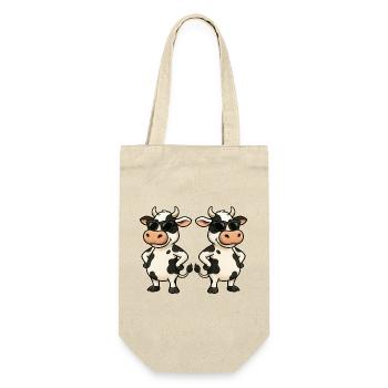 Kuh mit Sonnenbrille und Charme - Geschenkbeutel für Flaschen - Natur - Vorne