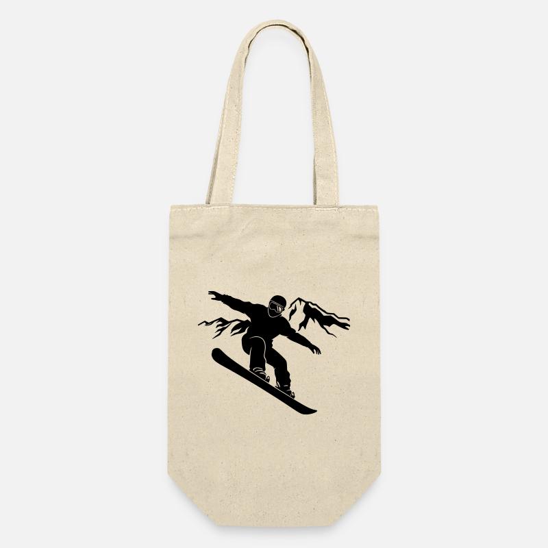 Snowboarder silhouette with mountain panorama - Gift Bag for Bottles - nature