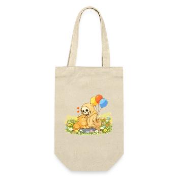 Cozy Skelett mit Katze auf Blumenwiese - Geschenkbeutel für Flaschen - Natur - Vorne