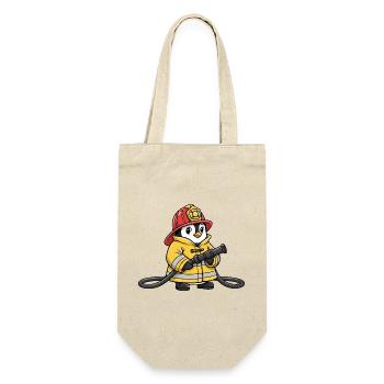 Süßer Pinguin Feuerwehr Retter Cartoon Helfer Held - Geschenkbeutel für Flaschen - Natur - Vorne