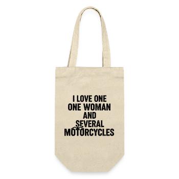 Eine Frau und mehrere Motorräder: Biker-Humor - Geschenkbeutel für Flaschen - Natur - Vorne