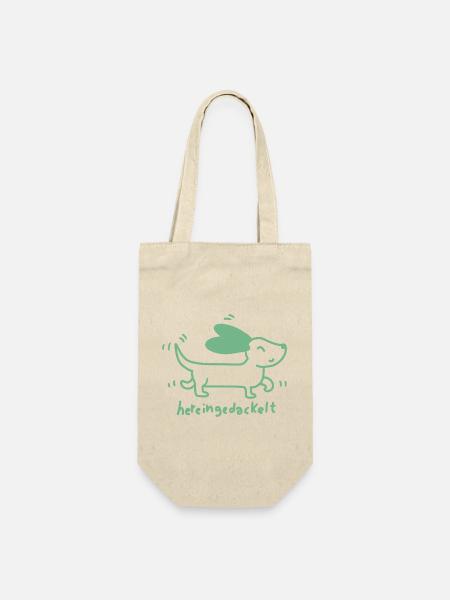 Dackel verspielt, handgezeichnet - Geschenkbeutel für Flaschen - Natur