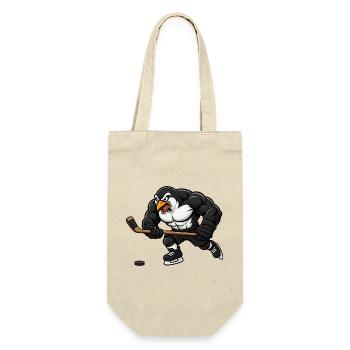 Pinguin Eishockey Spieler Comic Motiv - Geschenkbeutel für Flaschen - Natur - Vorne