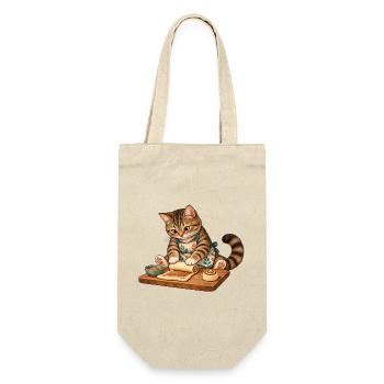 Katze rollt Zimtschnecken - Geschenkbeutel für Flaschen - Natur - Vorne