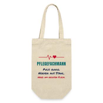 Pflegefachmann – Puls ruhig, Nerven aus Stahl - Geschenkbeutel für Flaschen - Natur - Vorne