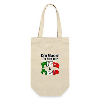 Pizza & Pasta Italien lustig Spruch Geschenk - Geschenkbeutel für Flaschen - Natur - Vorne