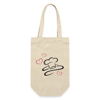Koch, Kochmützen Logo mit drei Herzen. - Geschenkbeutel für Flaschen - Natur - Vorne