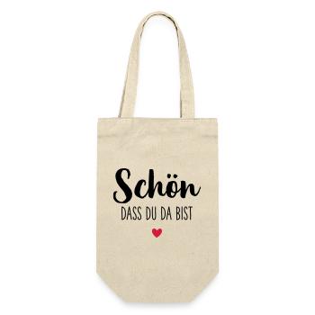 Schön dass du da bist Herz - Geschenkbeutel für Flaschen - Natur - Vorne