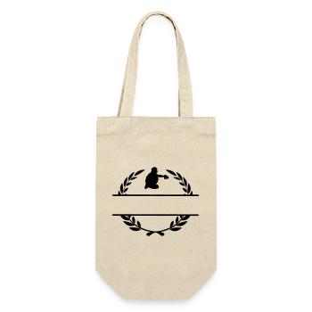 Catcher-Baseballspieler im Lorbeerkranz-Monogramm - Geschenkbeutel für Flaschen - Natur - Vorne