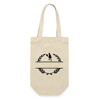 Tennisspieler im Lorbeerkranz-Monogramm - Geschenkbeutel für Flaschen - Natur - Vorne