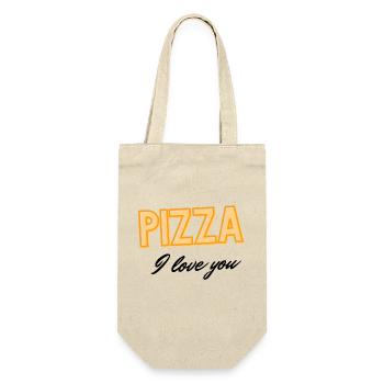 Pizza I love you - Lustige und verspielte Food-Typografie - Geschenkbeutel für Flaschen - Natur - Vorne