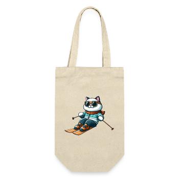 Ragdoll Katze beim Skifahren - Winterfreuden - Geschenkbeutel für Flaschen - Natur - Vorne