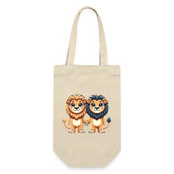 Two Cute Lion Friends Holding Hands - Geschenkbeutel für Flaschen - Natur - Vorne