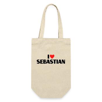 Ich liebe Sebastian Herz Grafik Namen Geschenk - Geschenkbeutel für Flaschen - Natur - Vorne