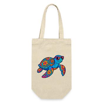 Bunte Blumentier-Schildkröte mit Sonnenbrille - Geschenkbeutel für Flaschen - Natur - Vorne