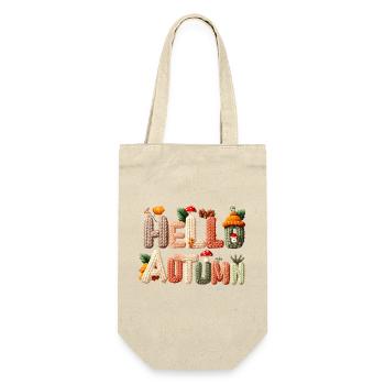 Hello Autumn – Warmes Strickdesign - Geschenkbeutel für Flaschen - Natur - Vorne