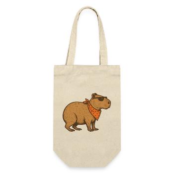 Cooles Capybara mit Sonnenbrille und orangefarbenem Bandana - Geschenkbeutel für Flaschen - Natur - Vorne