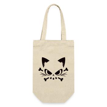 Katzen Totenkopf | Minimal Skull & Bones Motiv - Geschenkbeutel für Flaschen - Natur - Vorne