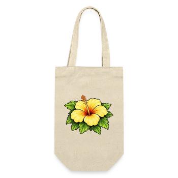 Gelber Hibiskus Tropenprint - Geschenkbeutel für Flaschen - Natur - Vorne