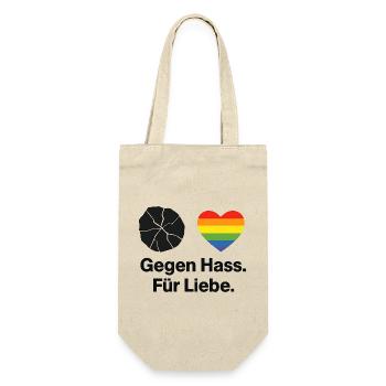Liebe statt Hass Regenbogen Herz Spruch - Geschenkbeutel für Flaschen - Natur - Vorne