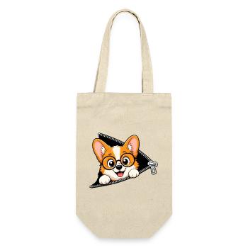 Corgi Hund Reißverschluss - Geschenkbeutel für Flaschen - Natur - Vorne