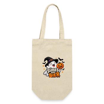 Süßes oder Bier – Lustiger Halloween Geist - Geschenkbeutel für Flaschen - Natur - Vorne