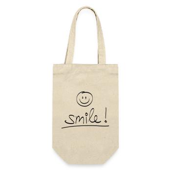 Handschrift “SMILE!” mit lachendem Gesicht - Geschenkbeutel für Flaschen - Natur - Vorne