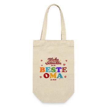 Frohe Weihnachten für die Beste Oma - XMAS Danke - Geschenkbeutel für Flaschen - Natur - Vorne