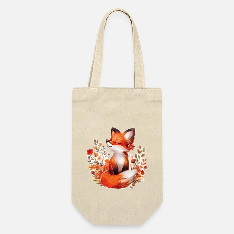 Fuchs mit Blumen - Geschenkbeutel für Flaschen - Natur