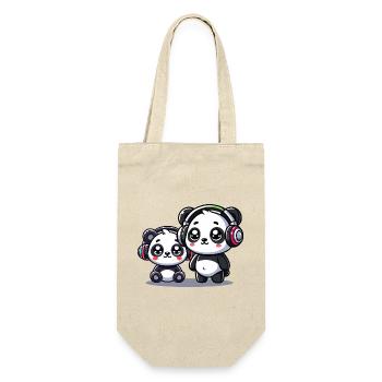 niedliches Panda Kopfhörer Motiv - Geschenkbeutel für Flaschen - Natur - Vorne