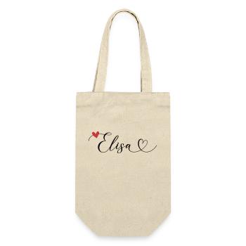 Elisa Name Vorname Kalligrafieherz - Geschenkbeutel für Flaschen - Natur - Vorne