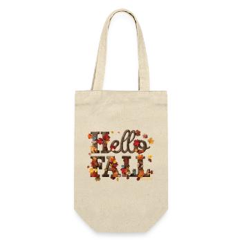 Hello Fall Warm Autumn Leaves & Wood Style Letters - Sac à bouteille - nature - Devant