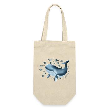 Freiheit für Hope- blauer Wal mit Fischschwarm - Geschenkbeutel für Flaschen - Natur - Vorne