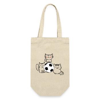 Katzen mit Fußball - Geschenkbeutel für Flaschen - Natur - Vorne