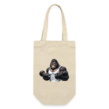 Muskulöser Gorilla beim Bodybuilding - Geschenkbeutel für Flaschen - Natur - Vorne