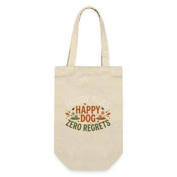 uddy Paws Happy Dog Zero Regrets – Lustiges Hundeh - Geschenkbeutel für Flaschen - Natur - Vorne