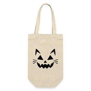 Halloween Katze – Spooky Cat Face - Geschenkbeutel für Flaschen - Natur - Vorne