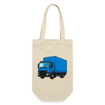 Blauer LKW Kraftvoller Transporter - Geschenkbeutel für Flaschen - Natur - Vorne
