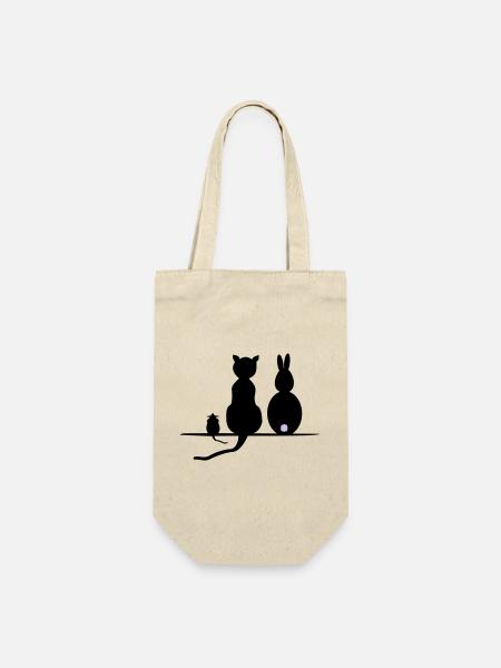 Katz Maus Hase - Geschenkbeutel für Flaschen - Natur