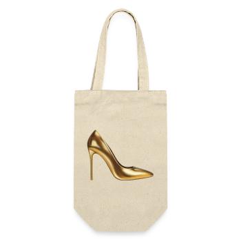 Goldenes Highheel-Print - Geschenkbeutel für Flaschen - Natur - Vorne