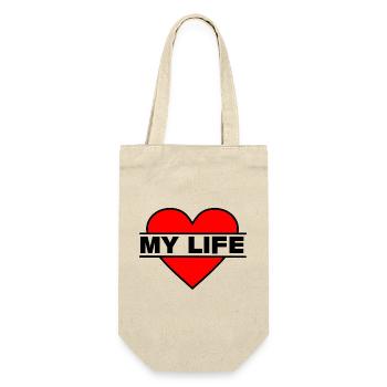 Herz, ich liebe mein Leben - Geschenkbeutel für Flaschen - Natur - Vorne