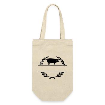 Logo Schwein im Lorbeerkranz - Geschenkbeutel für Flaschen - Natur - Vorne