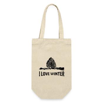 I love Winter mit kargem Ba - Geschenkbeutel für Flaschen - Natur - Vorne