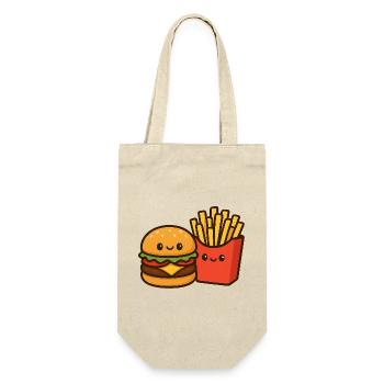 Kawaii Burger & Pommes Duo - Geschenkbeutel für Flaschen - Natur - Vorne
