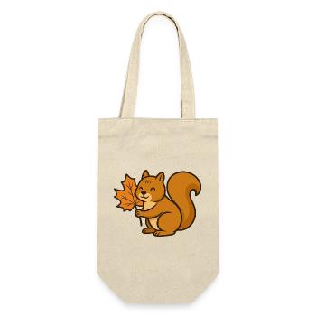 Cute Squirrel with Autumn Leaf Cartoon - Gift Bag for Bottles - nature - Front