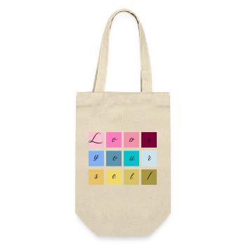 Love Yourself Schriftzug Pastell - Geschenkbeutel für Flaschen - Natur - Vorne