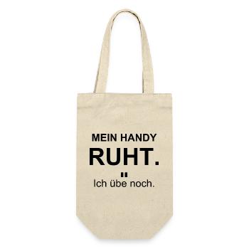 Mein Handy ruht – Ich übe noch – schwarz - Geschenkbeutel für Flaschen - Natur - Vorne