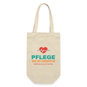 Pflege – Herz mit Schichtplan - Geschenkbeutel für Flaschen - Natur - Vorne